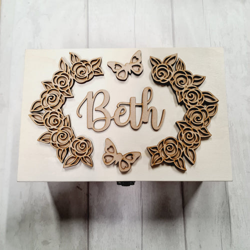 OL2876 - Personalised  Roses Doodle Oval Box Topper / Wreath two sizes - Olifantjie - Wooden - MDF - Lasercut - Blank - Craft - Kit - Mixed Media - UK