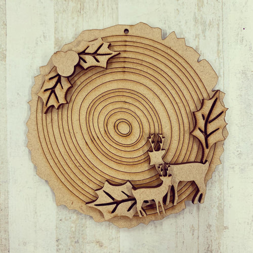 CH147 - MDF Wood Slice Effect Reindeer Christmas Bauble - Olifantjie - Wooden - MDF - Lasercut - Blank - Craft - Kit - Mixed Media - UK