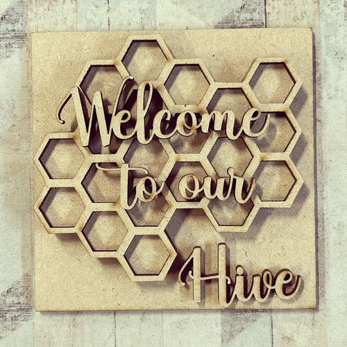 OL3132 - MDF Ladder Insert Tile - Welcome to our hive - Olifantjie - Wooden - MDF - Lasercut - Blank - Craft - Kit - Mixed Media - UK
