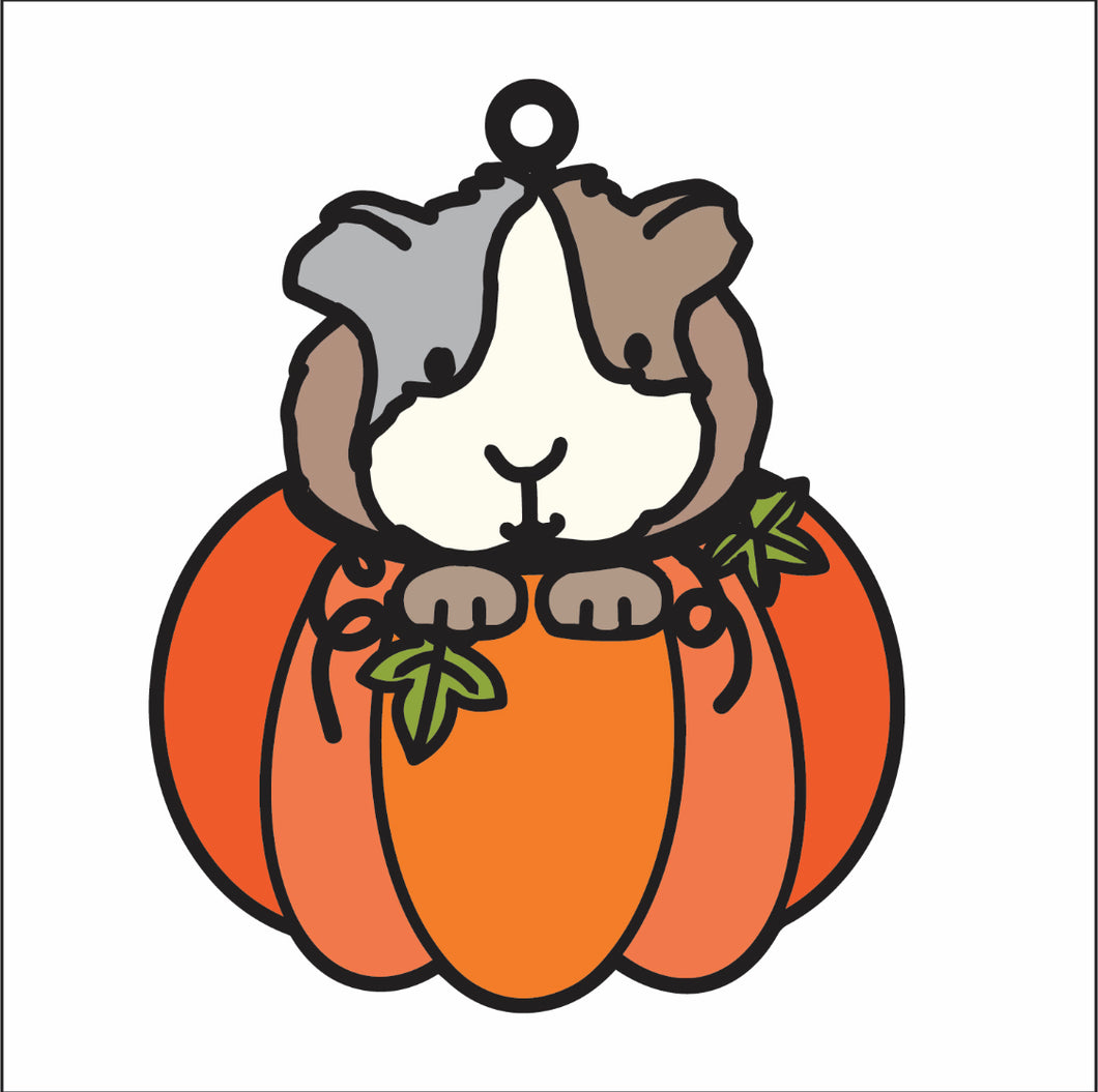 DN043 - MDF Doodle Guineapig Pumpkin Hanging - With or without Banner - Olifantjie - Wooden - MDF - Lasercut - Blank - Craft - Kit - Mixed Media - UK