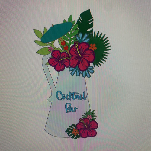 OL763 - MDF Personalised (upto 2 lines) Large Floral Jug - Tropical - Olifantjie - Wooden - MDF - Lasercut - Blank - Craft - Kit - Mixed Media - UK