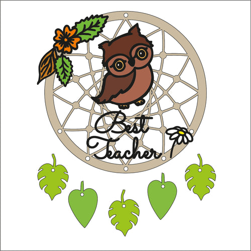 DC081- MDF Doodle Woodland - Owl Dream Catcher - with Initials, Name or Wording - Olifantjie - Wooden - MDF - Lasercut - Blank - Craft - Kit - Mixed Media - UK