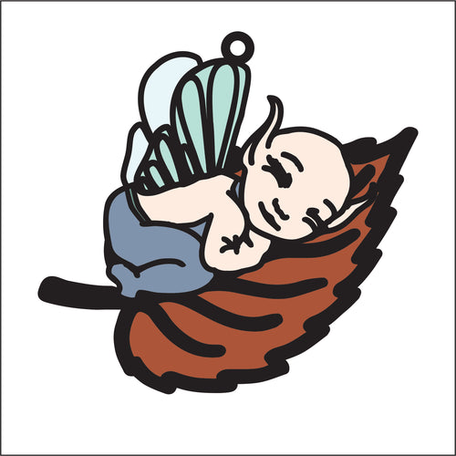 OL2775 - MDF Fairy Baby Doodle Hanging - Fairy Leaf style 1 - with or without banner - Olifantjie - Wooden - MDF - Lasercut - Blank - Craft - Kit - Mixed Media - UK