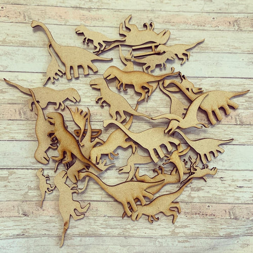 Sale OL549 - MDF Mixed Dinosaurs 40g was £3.25 limited quantity - Olifantjie - Wooden - MDF - Lasercut - Blank - Craft - Kit - Mixed Media - UK
