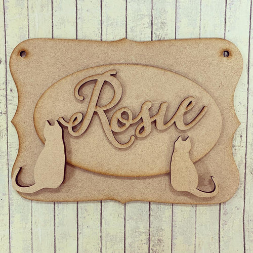 OP048 - MDF Cat Themed Personalised Plaque - Olifantjie - Wooden - MDF - Lasercut - Blank - Craft - Kit - Mixed Media - UK