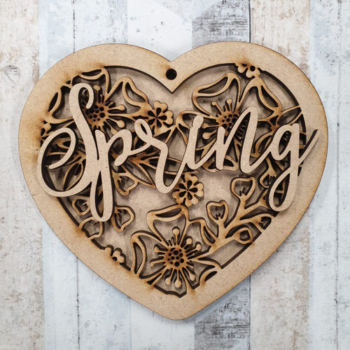HB021- MDF Hanging Heart -  Personalised Floral Layered - Olifantjie - Wooden - MDF - Lasercut - Blank - Craft - Kit - Mixed Media - UK