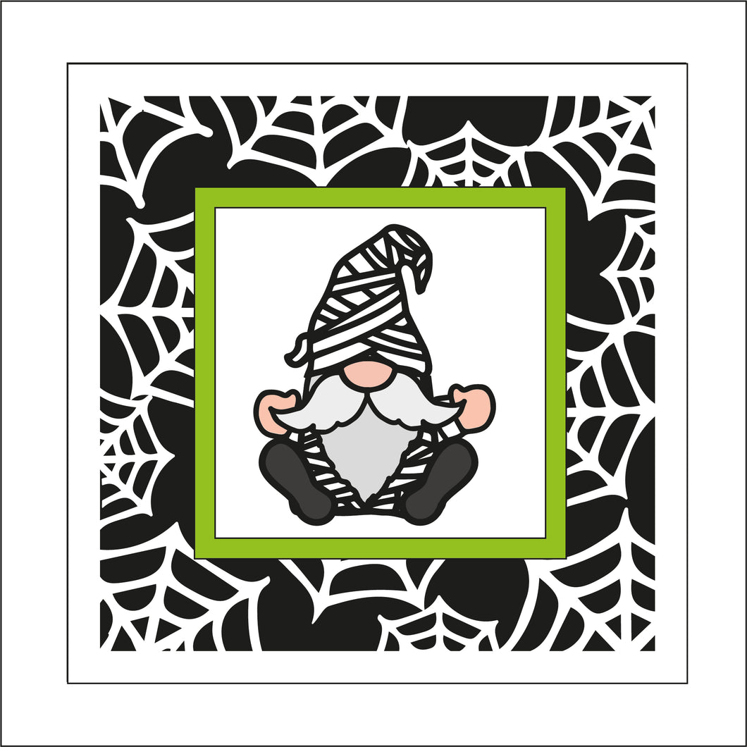 OL2276 - MDF Rattan Effect Square Plaque Halloween Gonk Doodle - Male Mummy gnome - Olifantjie - Wooden - MDF - Lasercut - Blank - Craft - Kit - Mixed Media - UK