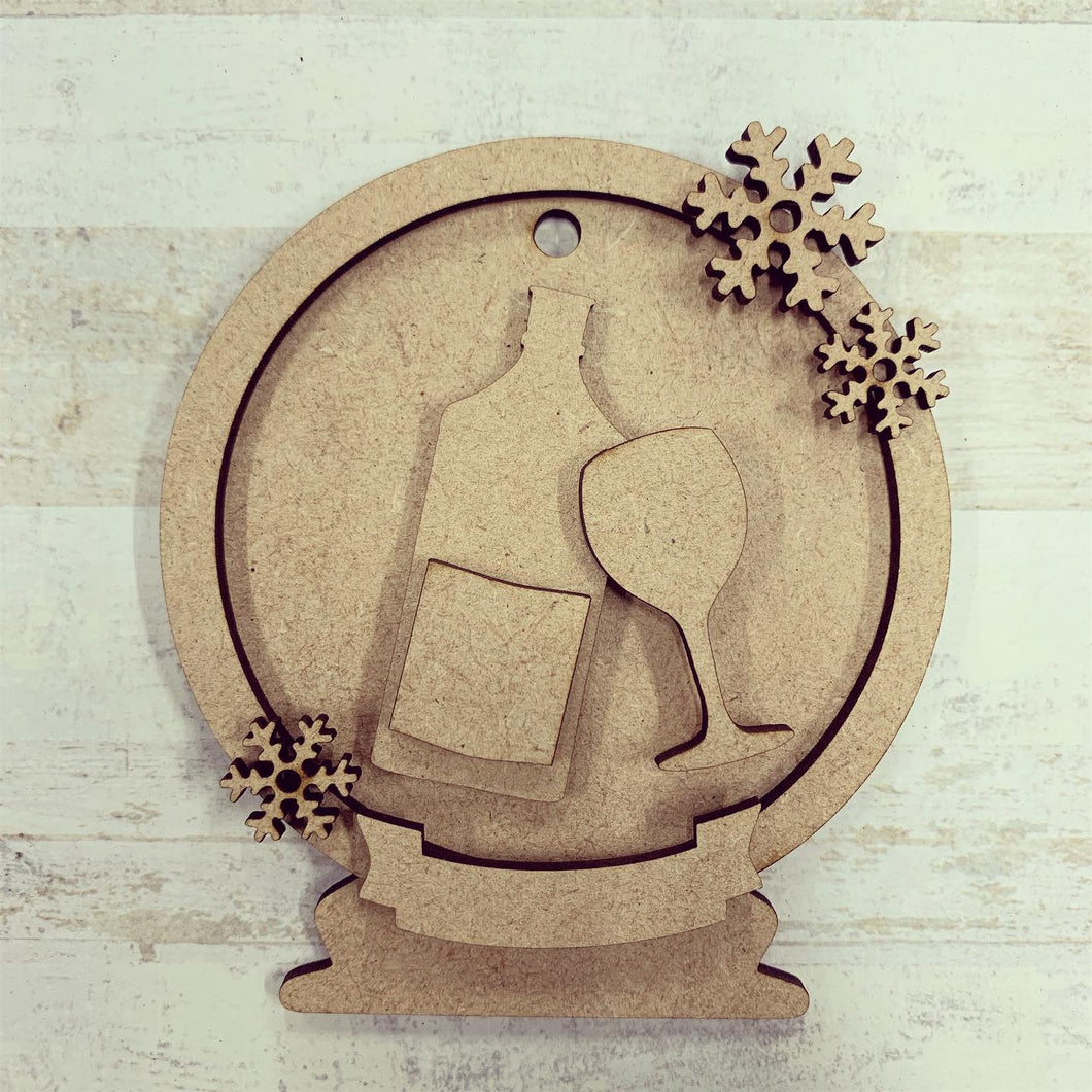 CH118  - Gin Christmas Bauble Snow Globe - Olifantjie - Wooden - MDF - Lasercut - Blank - Craft - Kit - Mixed Media - UK