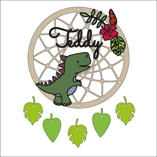 DC074 - MDF Doodle Dinosaur Style 1 Dream Catcher - with Initials, Name or Wording - Olifantjie - Wooden - MDF - Lasercut - Blank - Craft - Kit - Mixed Media - UK