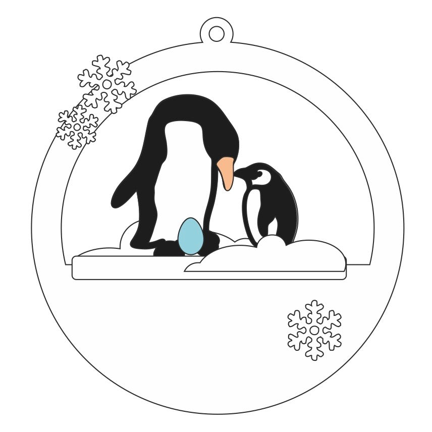 CH402 - MDF Christmas 3D layered bauble - Penguin Mum and child - Olifantjie - Wooden - MDF - Lasercut - Blank - Craft - Kit - Mixed Media - UK