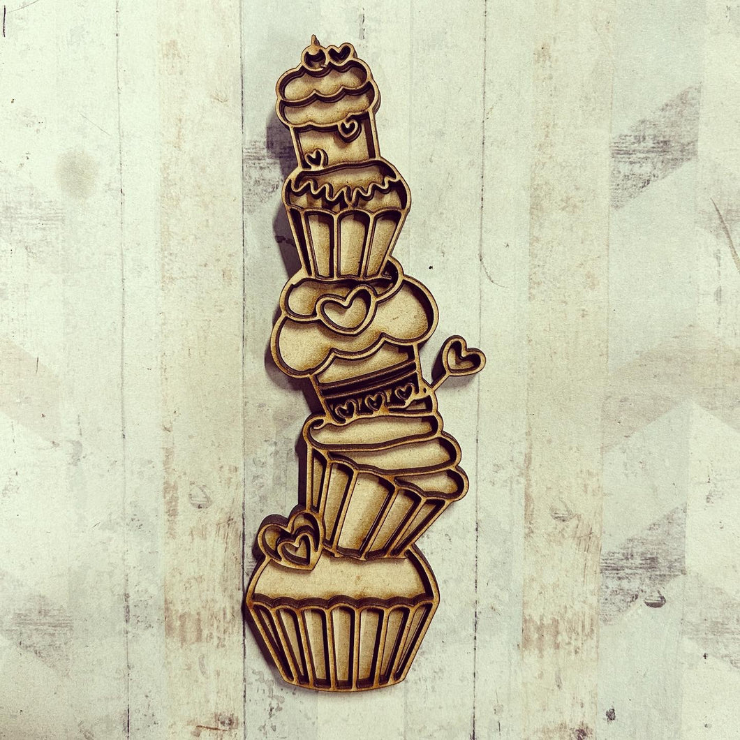 OL2978 - MDF Doodle Stacked Cup Cakes - Olifantjie - Wooden - MDF - Lasercut - Blank - Craft - Kit - Mixed Media - UK