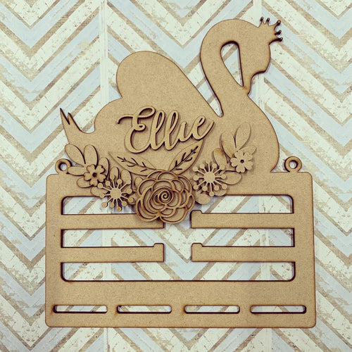 BH036 - MDF Swan Themed - Medal / Bow Holder - Personalised - Olifantjie - Wooden - MDF - Lasercut - Blank - Craft - Kit - Mixed Media - UK