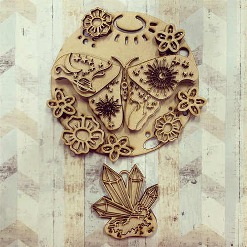Sale OL979 - MDF Atlas Moth Crystal Dreamcatcher Set - Olifantjie - Wooden - MDF - Lasercut - Blank - Craft - Kit - Mixed Media - UK