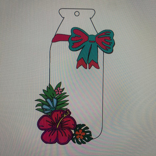 OL747 - MDF  Floral Milk Bottle medium Hanging  - Tropical - Olifantjie - Wooden - MDF - Lasercut - Blank - Craft - Kit - Mixed Media - UK