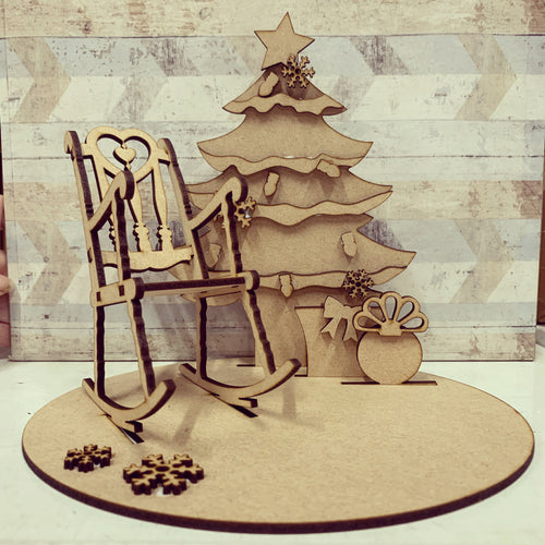 OL952 - MDF 3d Rocking Chair and Christmas Tree Themed Kit - Olifantjie - Wooden - MDF - Lasercut - Blank - Craft - Kit - Mixed Media - UK