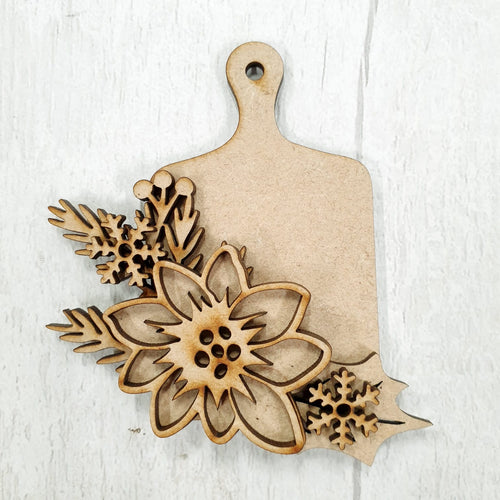 OL728 - MDF Mini Chopping Board  - Christmas Poinsettia - Olifantjie - Wooden - MDF - Lasercut - Blank - Craft - Kit - Mixed Media - UK