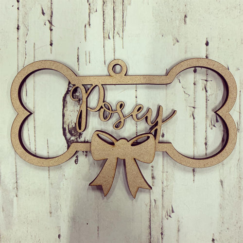 CH171 - MDF Personalised Bone with Bow Bauble/Hanging - Olifantjie - Wooden - MDF - Lasercut - Blank - Craft - Kit - Mixed Media - UK