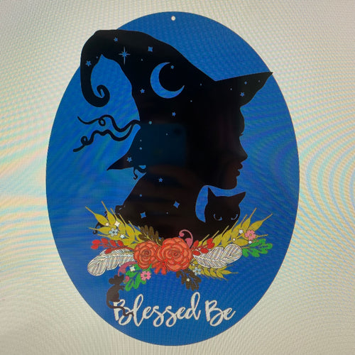 OL932 - MDF 'Blessed Be' Witch Plaque - Olifantjie - Wooden - MDF - Lasercut - Blank - Craft - Kit - Mixed Media - UK
