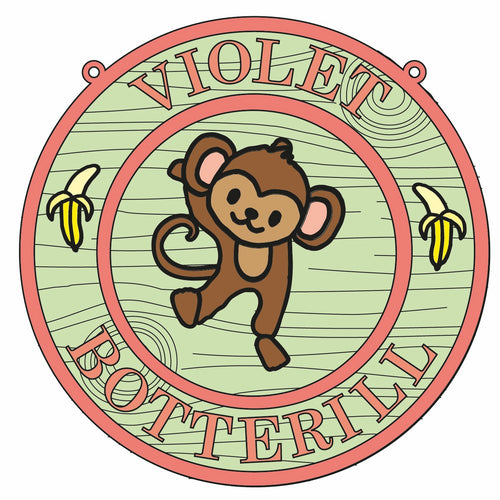 OL1727 - MDF Jungle doodle Circle Personalised Plaque - Monkey - Olifantjie - Wooden - MDF - Lasercut - Blank - Craft - Kit - Mixed Media - UK