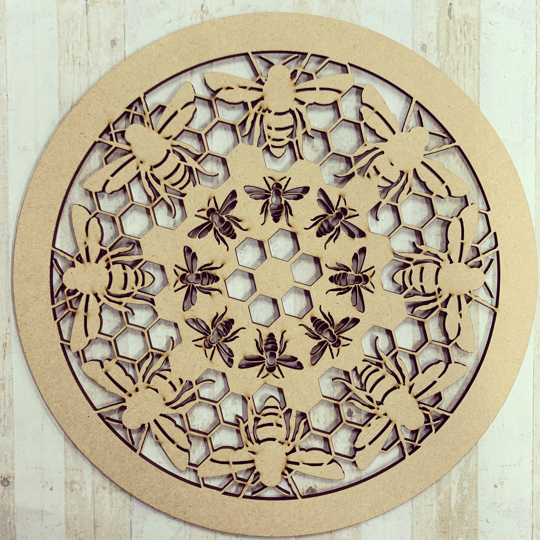 IF007 - MDF Bee Mandala - with Optional Backing - Olifantjie - Wooden - MDF - Lasercut - Blank - Craft - Kit - Mixed Media - UK