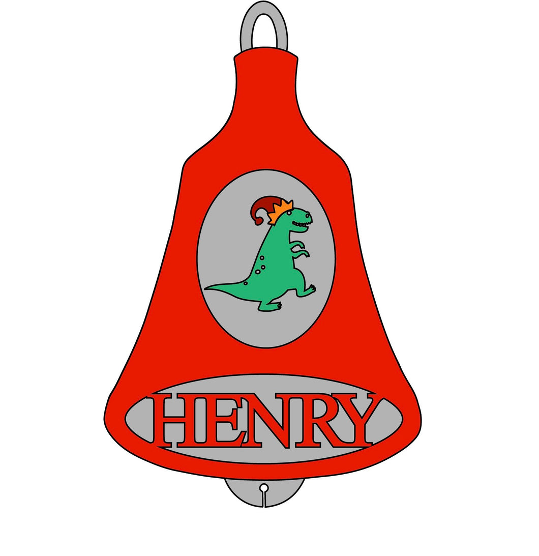 CH378 - MDF Personalised Christmas Bell Bauble - Dinosaur - Olifantjie - Wooden - MDF - Lasercut - Blank - Craft - Kit - Mixed Media - UK