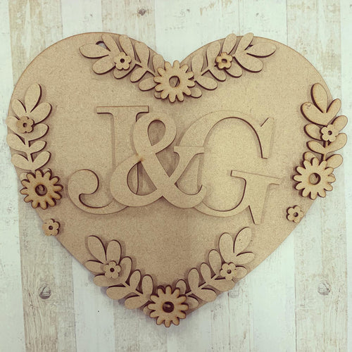 HH013- MDF Personalised Floral Heart Hanging - Olifantjie - Wooden - MDF - Lasercut - Blank - Craft - Kit - Mixed Media - UK