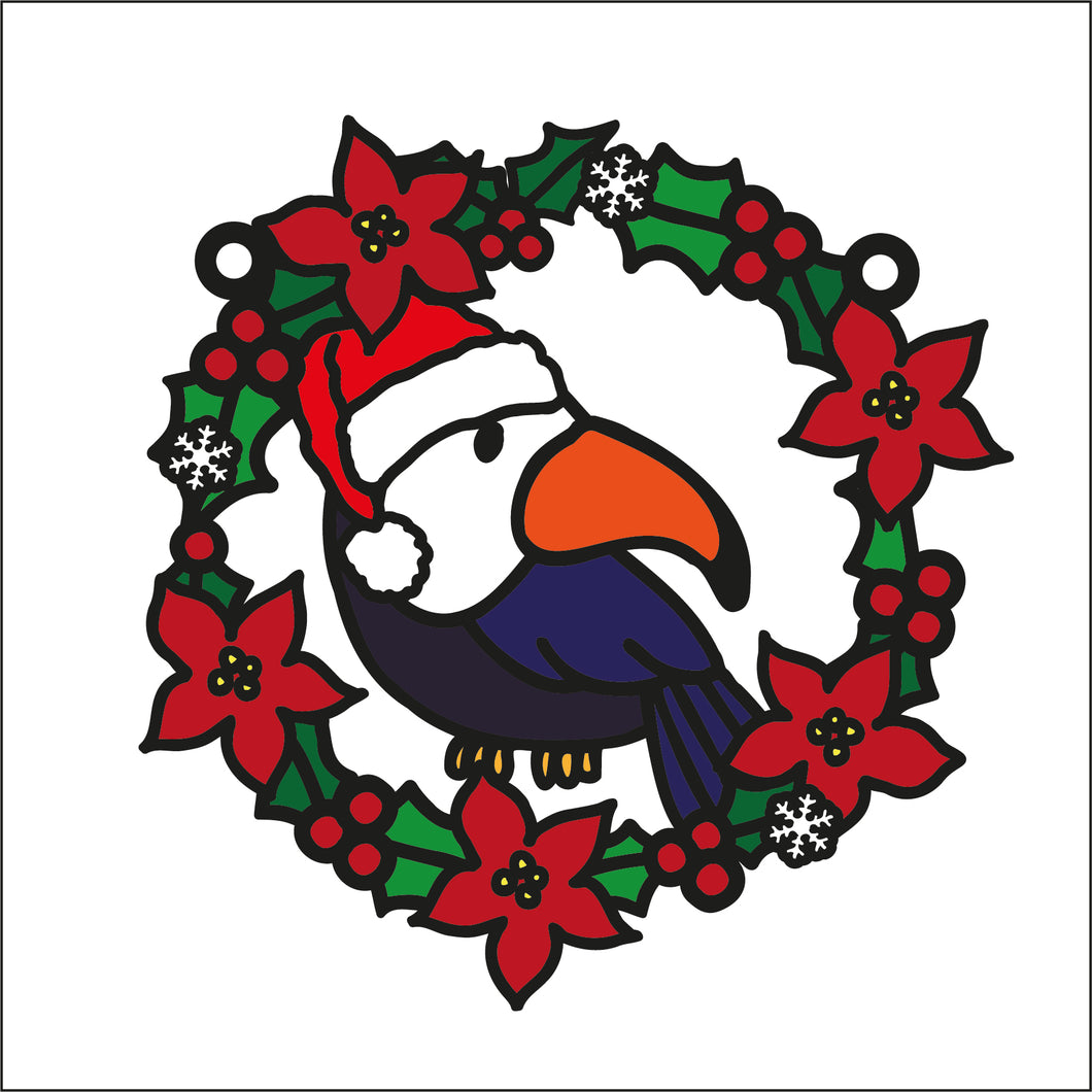 OL2708  - MDF Christmas Toucan doodle Holly Bauble - Olifantjie - Wooden - MDF - Lasercut - Blank - Craft - Kit - Mixed Media - UK