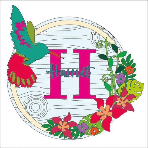 OL1407 - MDF Hummingbird wreath personalised with backing - Olifantjie - Wooden - MDF - Lasercut - Blank - Craft - Kit - Mixed Media - UK