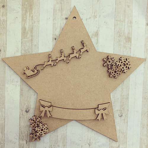 HS002 - MDF Hanging Star - Santa Sleigh - Choice of Star Shape - Olifantjie - Wooden - MDF - Lasercut - Blank - Craft - Kit - Mixed Media - UK