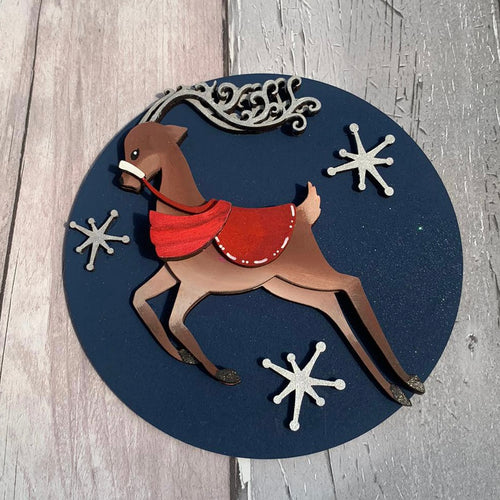 CH432 - MDF Sarah Jane Retro Reindeer Round Plaque - Olifantjie - Wooden - MDF - Lasercut - Blank - Craft - Kit - Mixed Media - UK