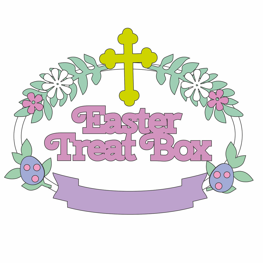 OL1229 - MDF Oval Easter Treat Box Wreath - Two Sizes choice wording - Cross and Flowers - Olifantjie - Wooden - MDF - Lasercut - Blank - Craft - Kit - Mixed Media - UK