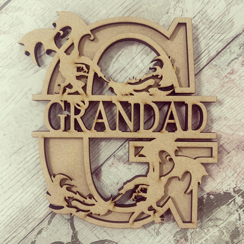 SL069 -  Dragon Themed Split Layered Personalised With Name Letter - Olifantjie - Wooden - MDF - Lasercut - Blank - Craft - Kit - Mixed Media - UK