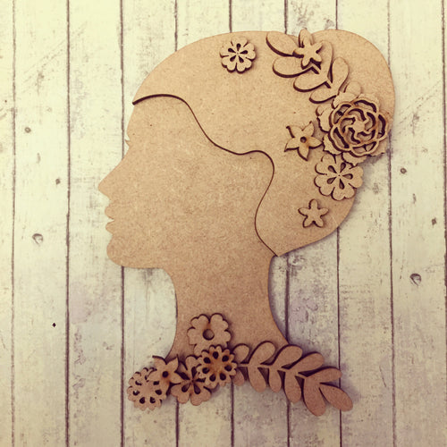 Sale OL261 - MDF Floral Bun Haired Girl - Olifantjie - Wooden - MDF - Lasercut - Blank - Craft - Kit - Mixed Media - UK