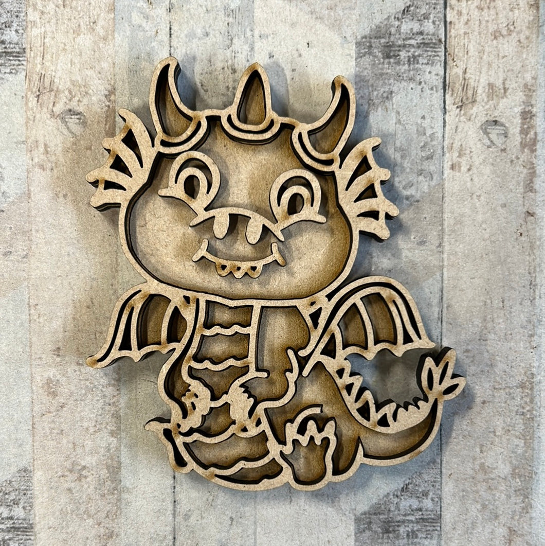 OL2682 - MDF Doodle Hanging - Dragon - with or without banner - Olifantjie - Wooden - MDF - Lasercut - Blank - Craft - Kit - Mixed Media - UK
