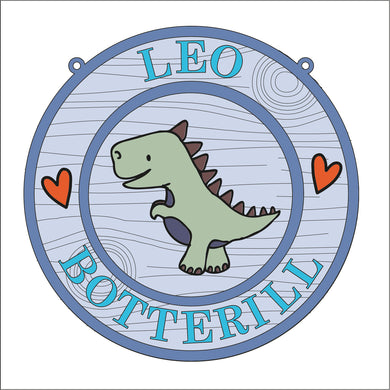 OL1619 - MDF Dinosaur doodle Circle Personalised Plaque - Style 2 - Olifantjie - Wooden - MDF - Lasercut - Blank - Craft - Kit - Mixed Media - UK