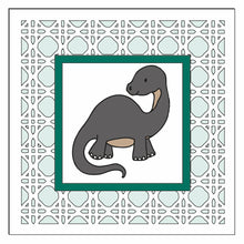 Ol1537 - MDF Rattan effect square plaque Doodle Dinosaur theme  - Style 1 - Olifantjie - Wooden - MDF - Lasercut - Blank - Craft - Kit - Mixed Media - UK