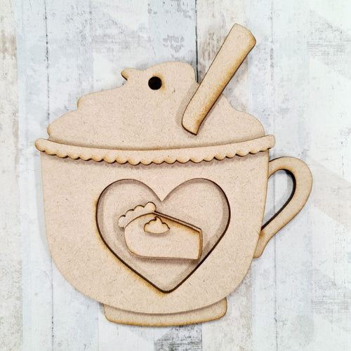 SJ479 - MDF Cup Bauble Hanging Decoration  Sarah Jane design - pumpkin pie and cream - Olifantjie - Wooden - MDF - Lasercut - Blank - Craft - Kit - Mixed Media - UK