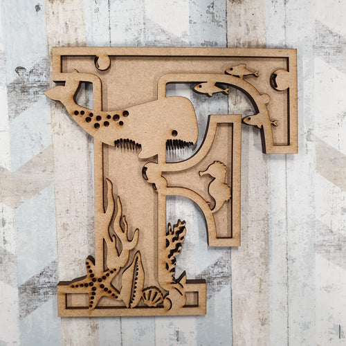 DL039 - MDF Whale Themed Layered Letter (without name) - Olifantjie - Wooden - MDF - Lasercut - Blank - Craft - Kit - Mixed Media - UK