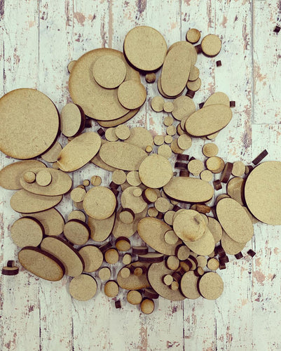 50g - Mixed Circle & Ovals - Perfect For Supports - Olifantjie - Wooden - MDF - Lasercut - Blank - Craft - Kit - Mixed Media - UK