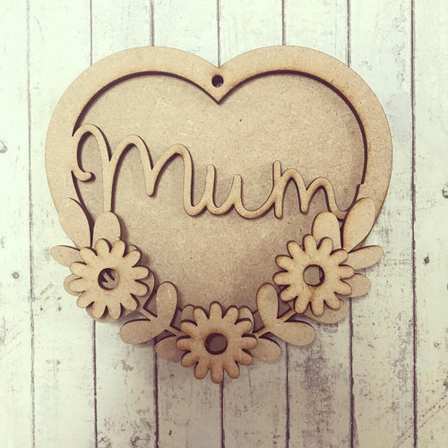 HB010 - MDF Hanging Heart - Daisy Themed with Choice of Wording - 2 Fonts - Olifantjie - Wooden - MDF - Lasercut - Blank - Craft - Kit - Mixed Media - UK