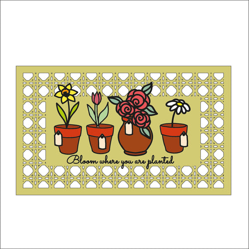 OL1653 - MDF Garden Doodles - Rattan Plant Pot Layered Plaque ‘bloom where you are planted’ - Olifantjie - Wooden - MDF - Lasercut - Blank - Craft - Kit - Mixed Media - UK