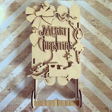 CH426 - MDF Large  25cm 3d Sleigh  - Toys and Baubles - Olifantjie - Wooden - MDF - Lasercut - Blank - Craft - Kit - Mixed Media - UK