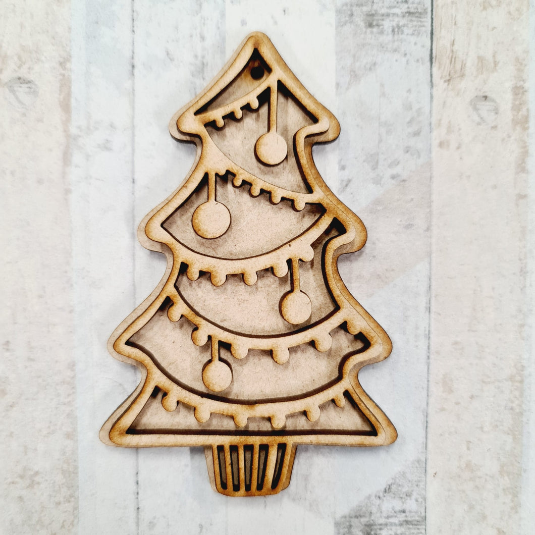 SJ397 - MDF Christmas Tree Cookie - Christmas Bauble - Olifantjie - Wooden - MDF - Lasercut - Blank - Craft - Kit - Mixed Media - UK