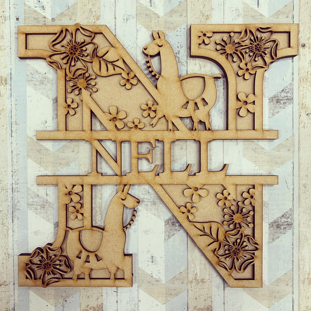 DL046 - MDF Llama  Themed Layered Letter (without name) - Olifantjie - Wooden - MDF - Lasercut - Blank - Craft - Kit - Mixed Media - UK