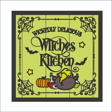 OL2323 - MDF Farmhouse Doodle Halloween  - Square layered Plaque - Witches Kitchen - Olifantjie - Wooden - MDF - Lasercut - Blank - Craft - Kit - Mixed Media - UK