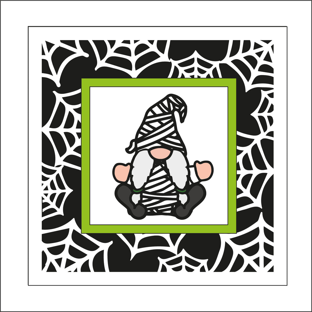 OL2277 - MDF Rattan Effect Square Plaque Halloween Gonk Doodle - Female Mummy gnome - Olifantjie - Wooden - MDF - Lasercut - Blank - Craft - Kit - Mixed Media - UK