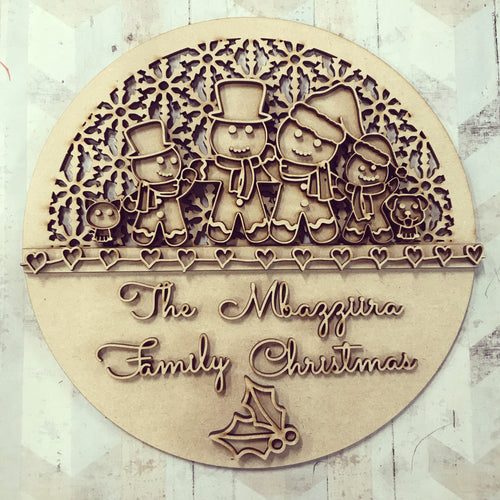 OL2094 - MDF Christmas Gingerbread Doodles - Personalised Family Upto 6 Ginger People - Olifantjie - Wooden - MDF - Lasercut - Blank - Craft - Kit - Mixed Media - UK