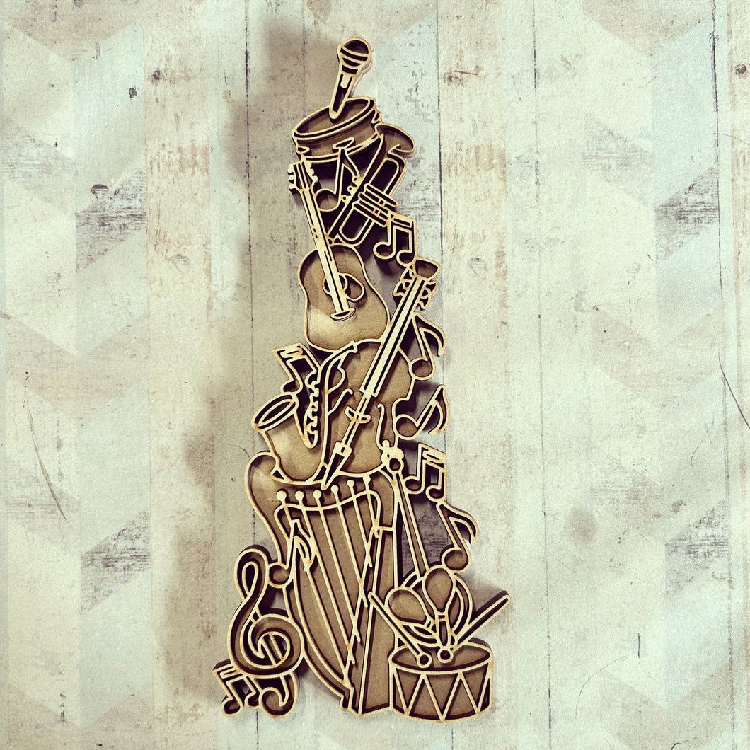 OL3200 - MDF doodle stacked music theme - Olifantjie - Wooden - MDF - Lasercut - Blank - Craft - Kit - Mixed Media - UK