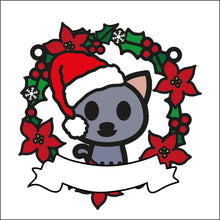 OL2755 - MDF Christmas Cat doodle Holly Bauble - Olifantjie - Wooden - MDF - Lasercut - Blank - Craft - Kit - Mixed Media - UK