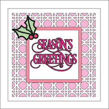 OL2294 - MDF Rattan effect square plaque Christmas Farmhouse Doodle - Seasons Greetings - Olifantjie - Wooden - MDF - Lasercut - Blank - Craft - Kit - Mixed Media - UK